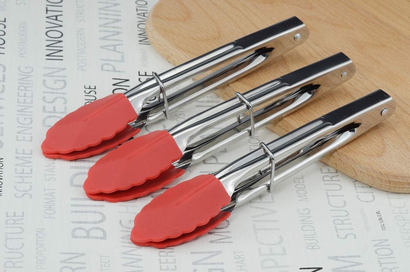 HINMAY Small Tongs with Silicone Tips 7 Inch Kitchen Tongs, Set of 3 (Red) - Image 5